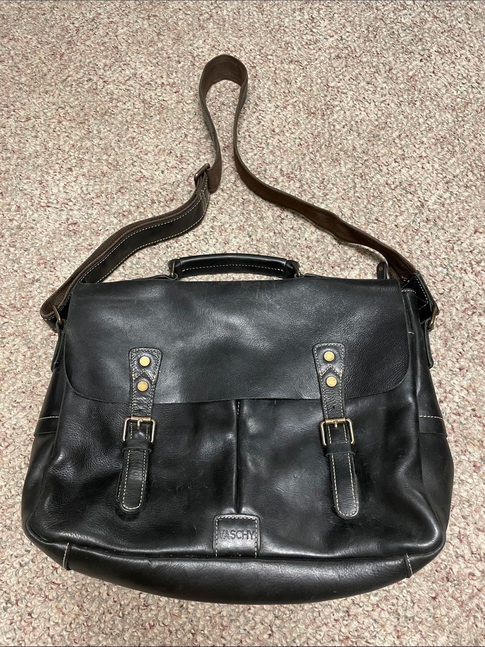 Vaschay Black Leather Messenger/briefcase Bag - Classic Professional Carry